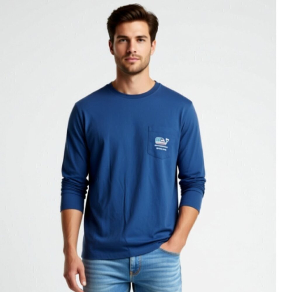 Vineyard Vines Large Blue Spring Training Whale Long Sleeve - NWOT (B28)